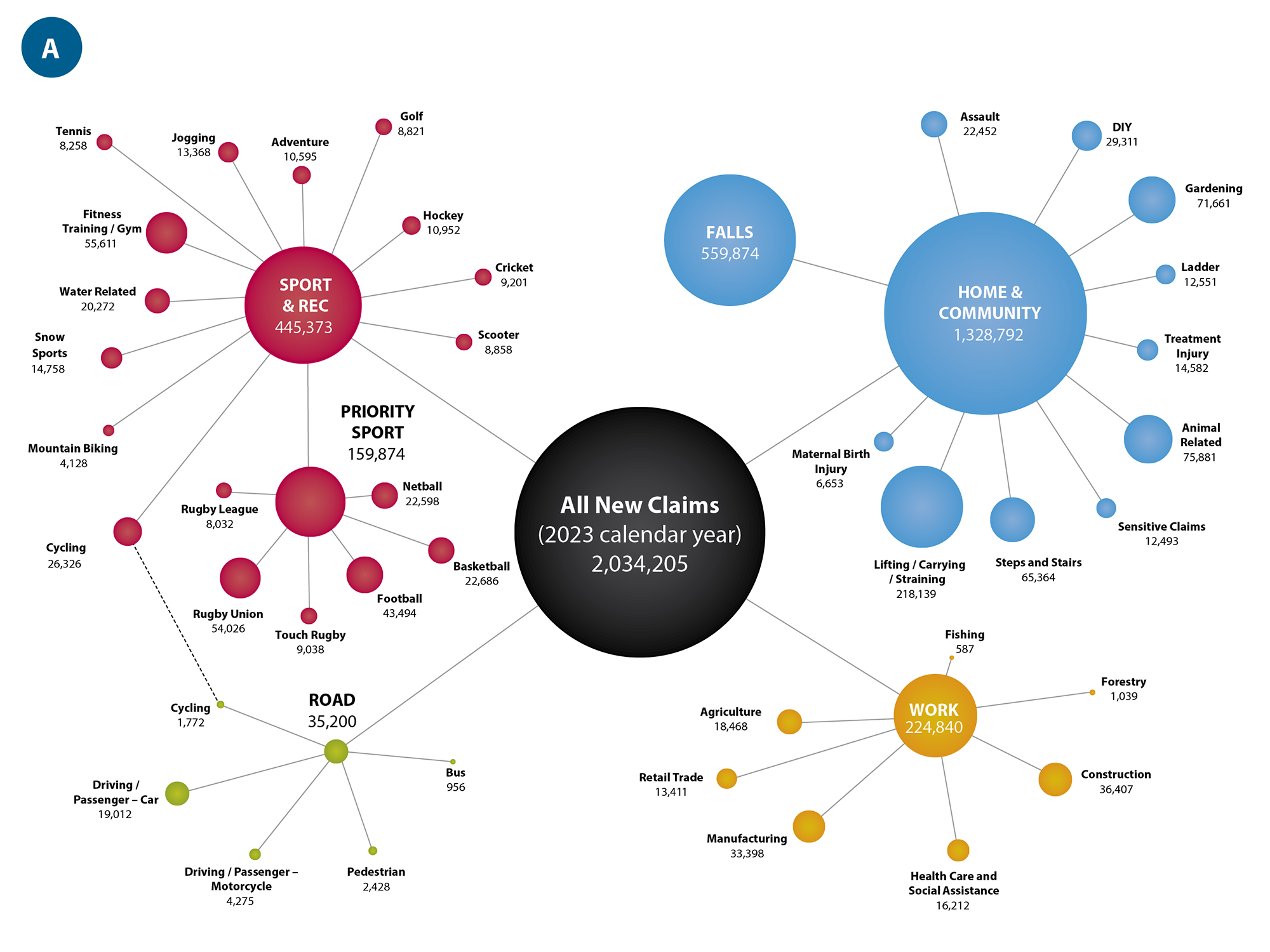 <strong>Figure 1A.</strong> An overview of ACC injury claims data by type of injury